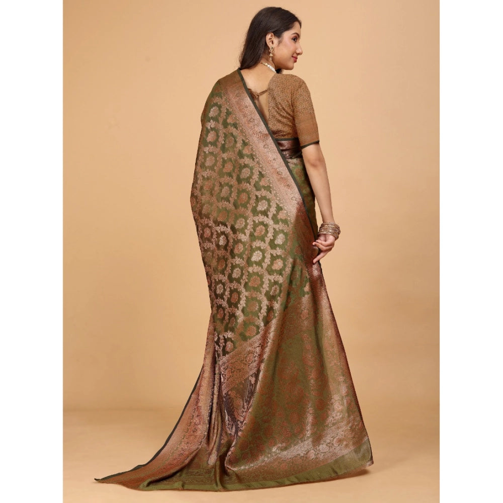 Attractive Women's Organza Woven Saree With Blouse Piece