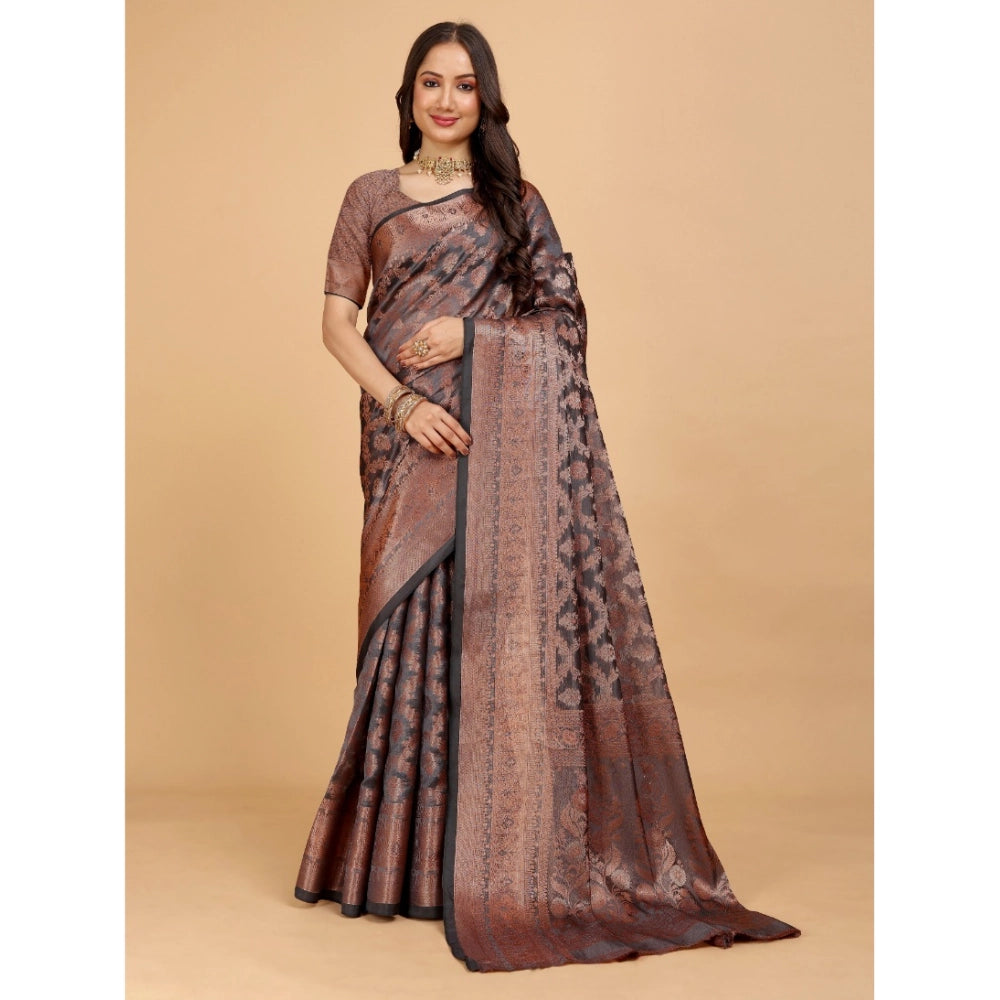 Attractive Women's Organza Woven Saree With Blouse Piece