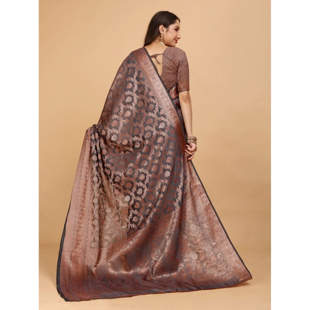 Attractive Women's Organza Woven Saree With Blouse Piece