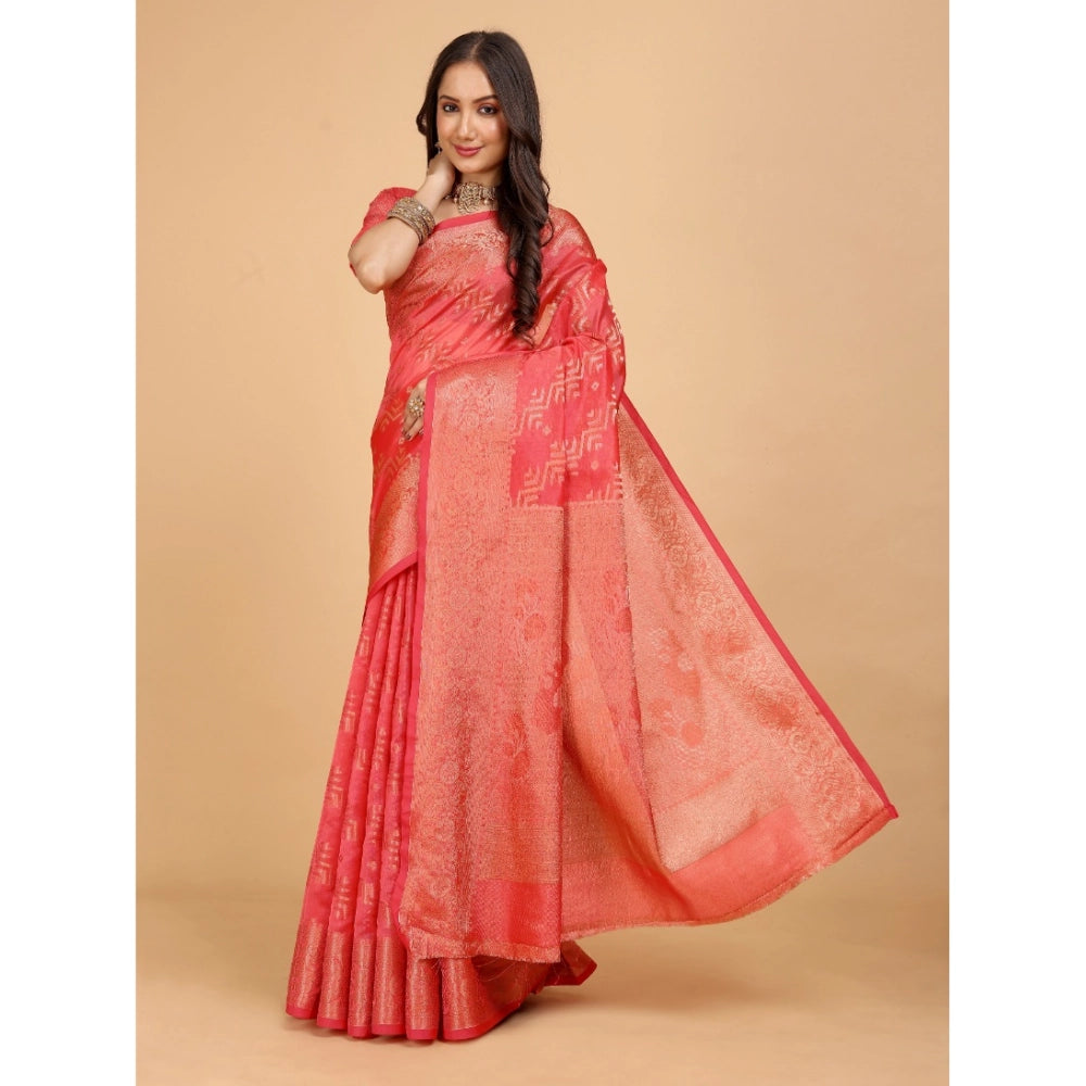 Attractive Women's Organza Woven Saree With Blouse Piece