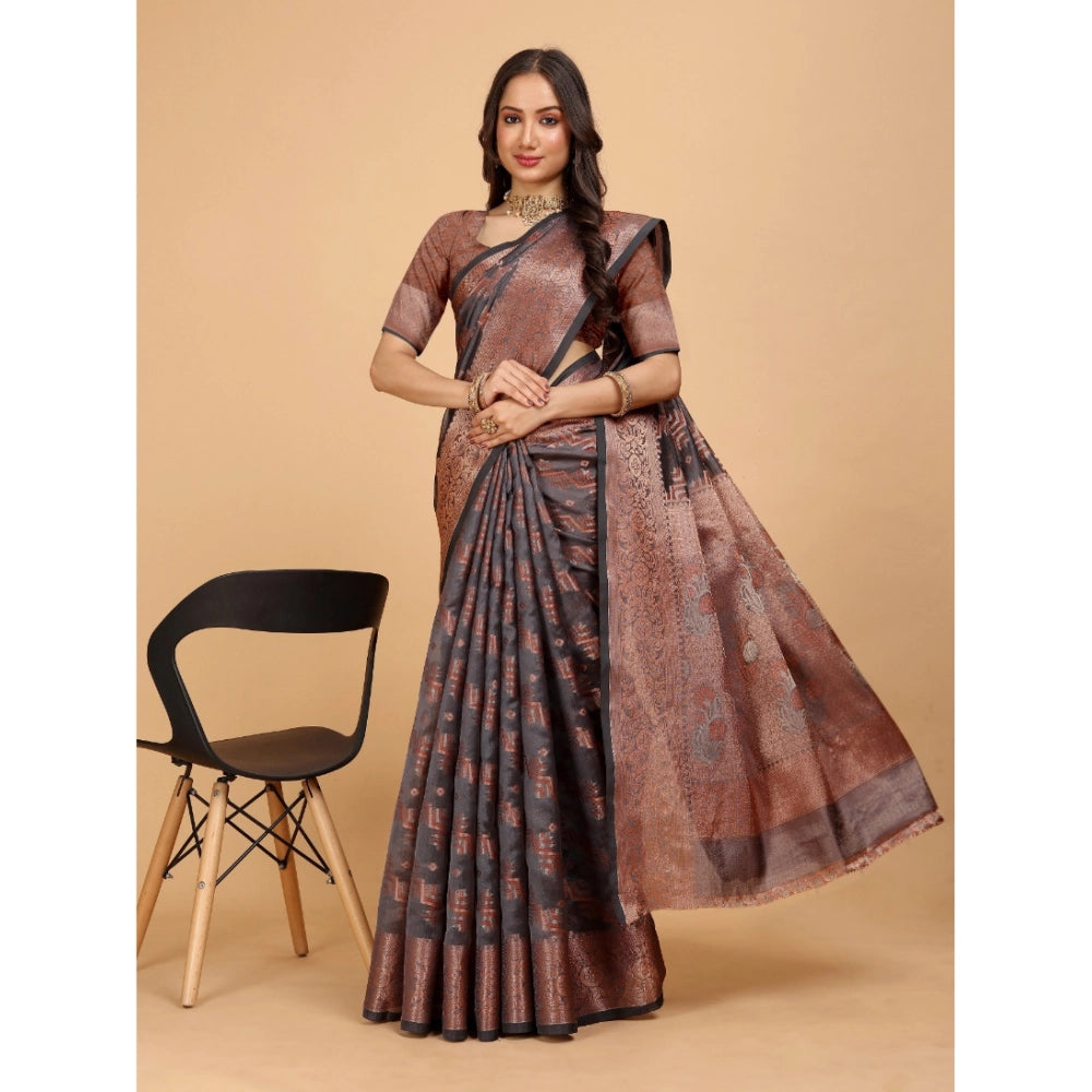 Attractive Women's Organza Woven Saree With Blouse Piece