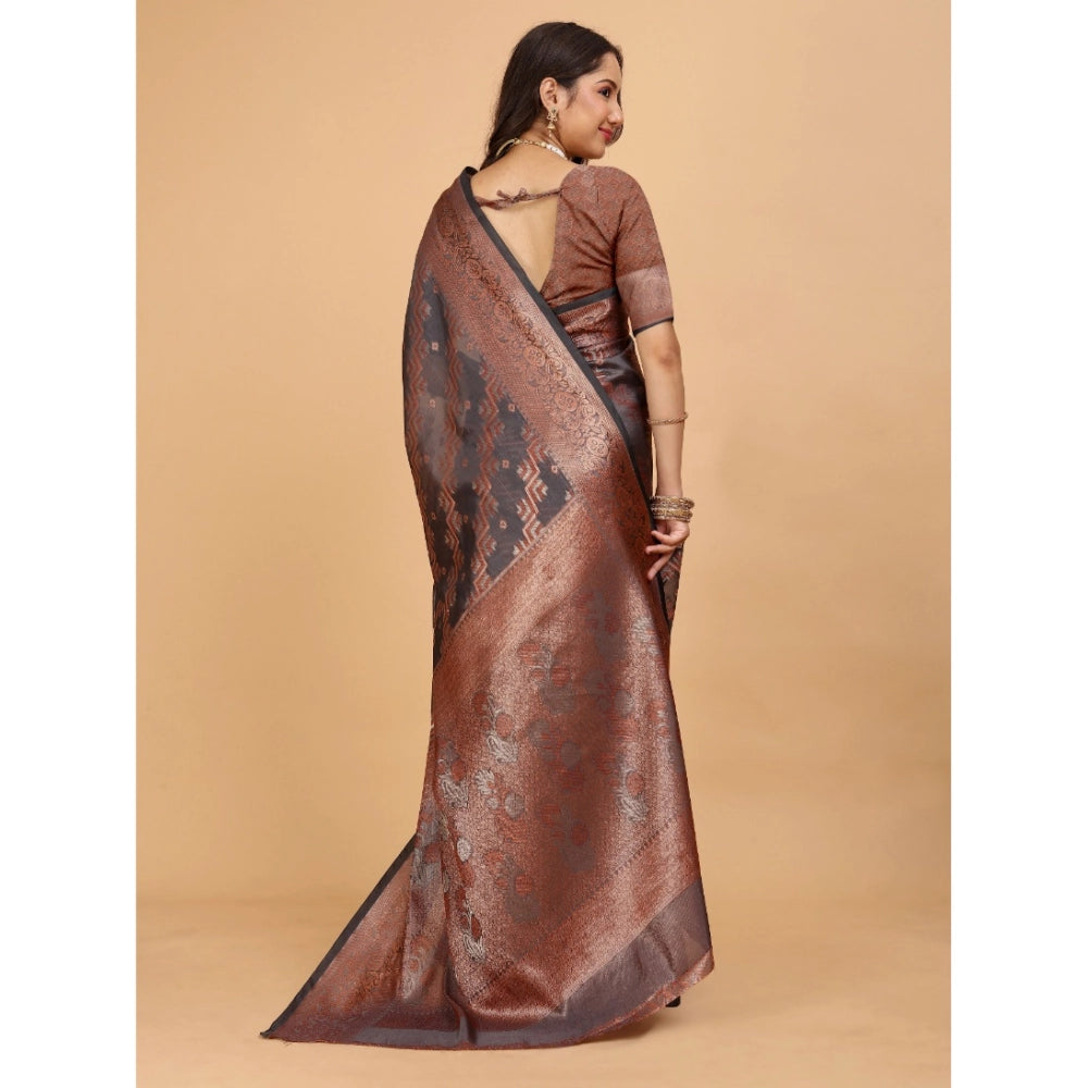 Attractive Women's Organza Woven Saree With Blouse Piece