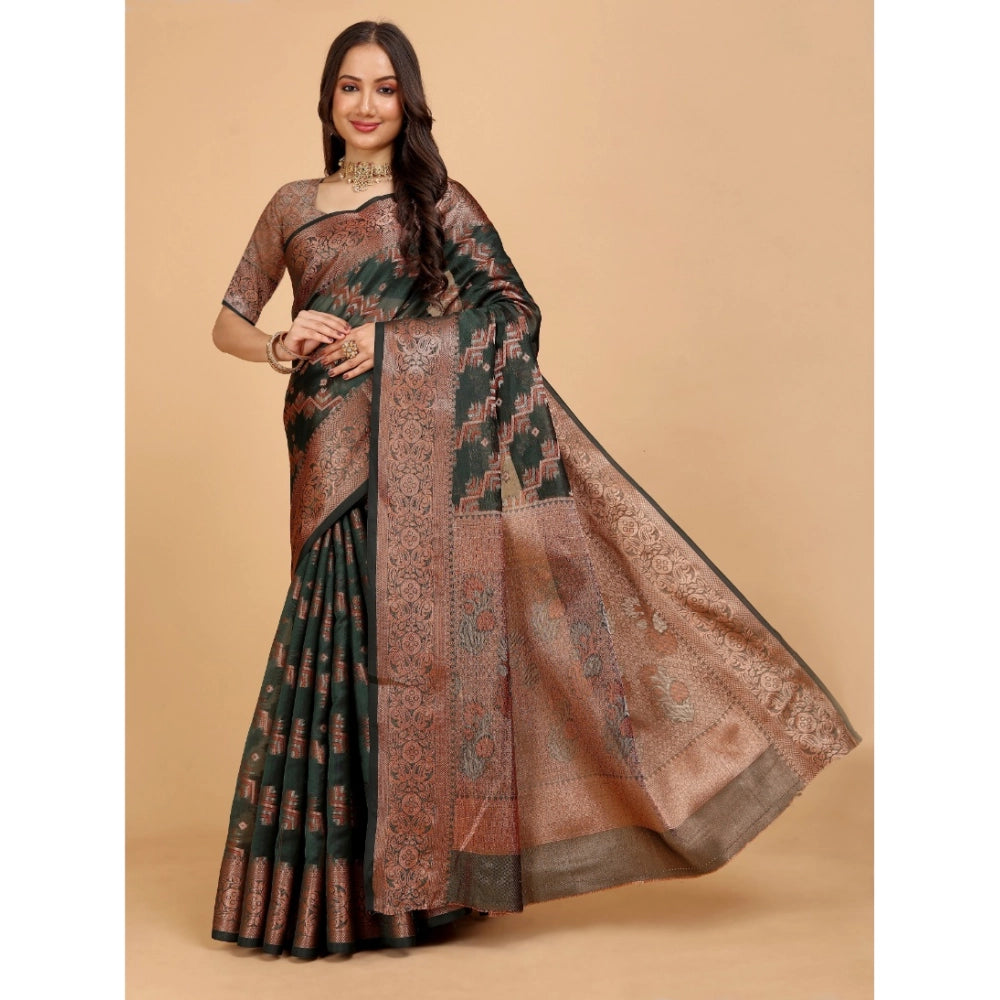 Attractive Women's Organza Woven Saree With Blouse Piece