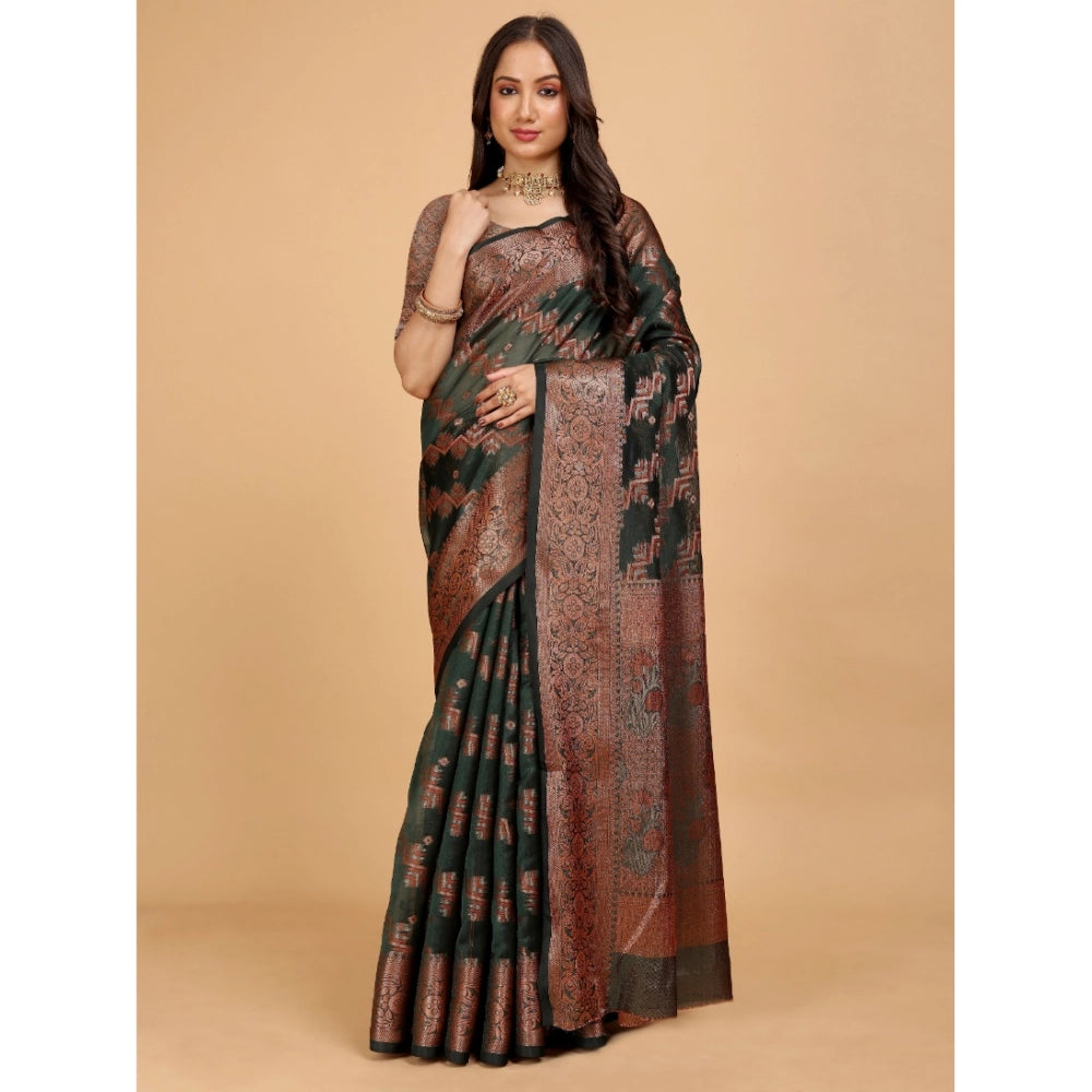 Attractive Women's Organza Woven Saree With Blouse Piece