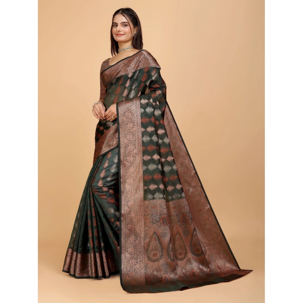 Attractive Women's Organza Woven Saree With Blouse Piece