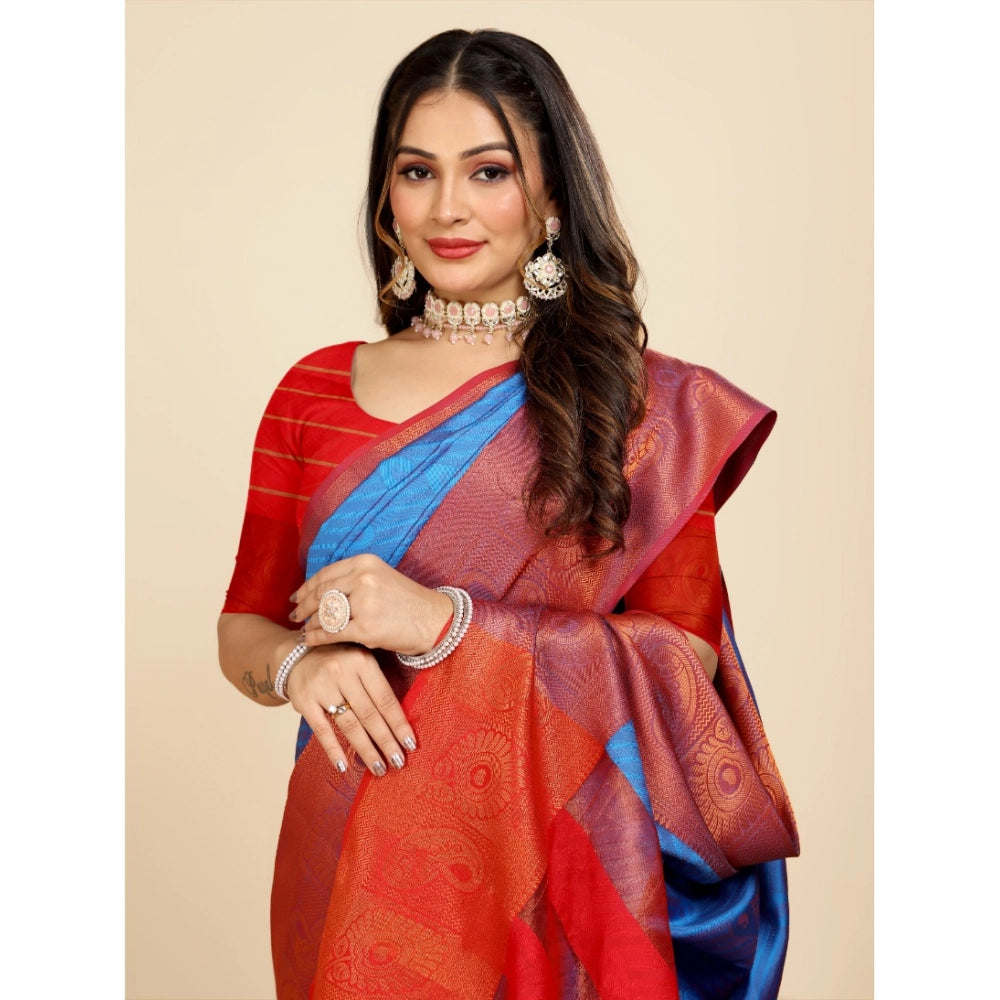 Designer Women's Organza Woven Saree With Blouse Piece