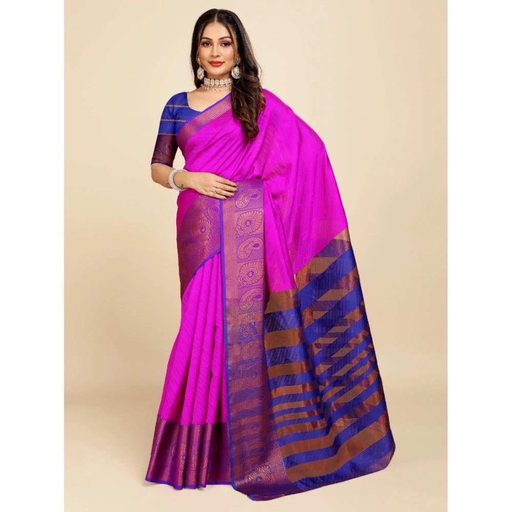 Stunning Women's Organza Woven Saree With Blouse Piece