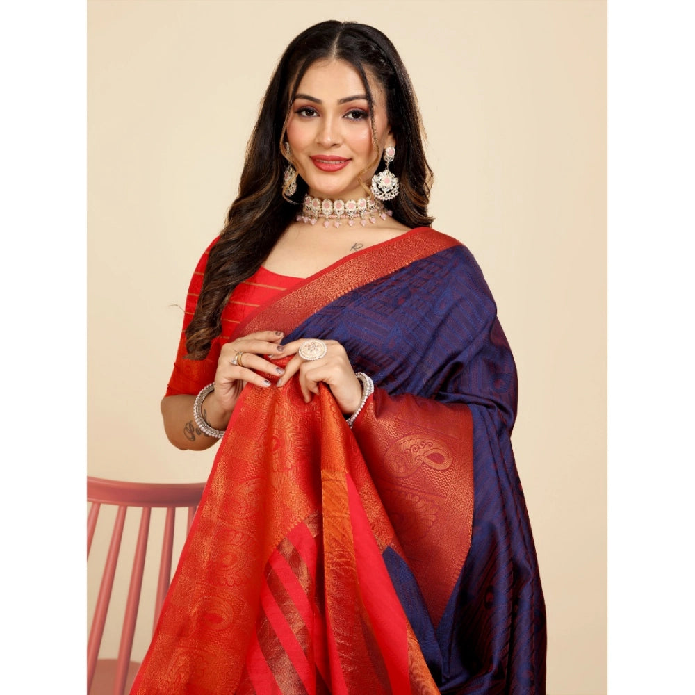 Attractive Women's Organza Woven Saree With Blouse Piece