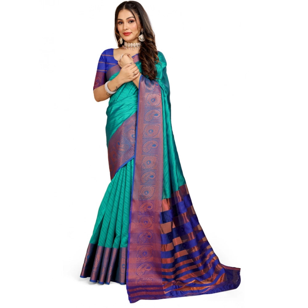 Attractive Women's Organza Woven Saree With Blouse Piece