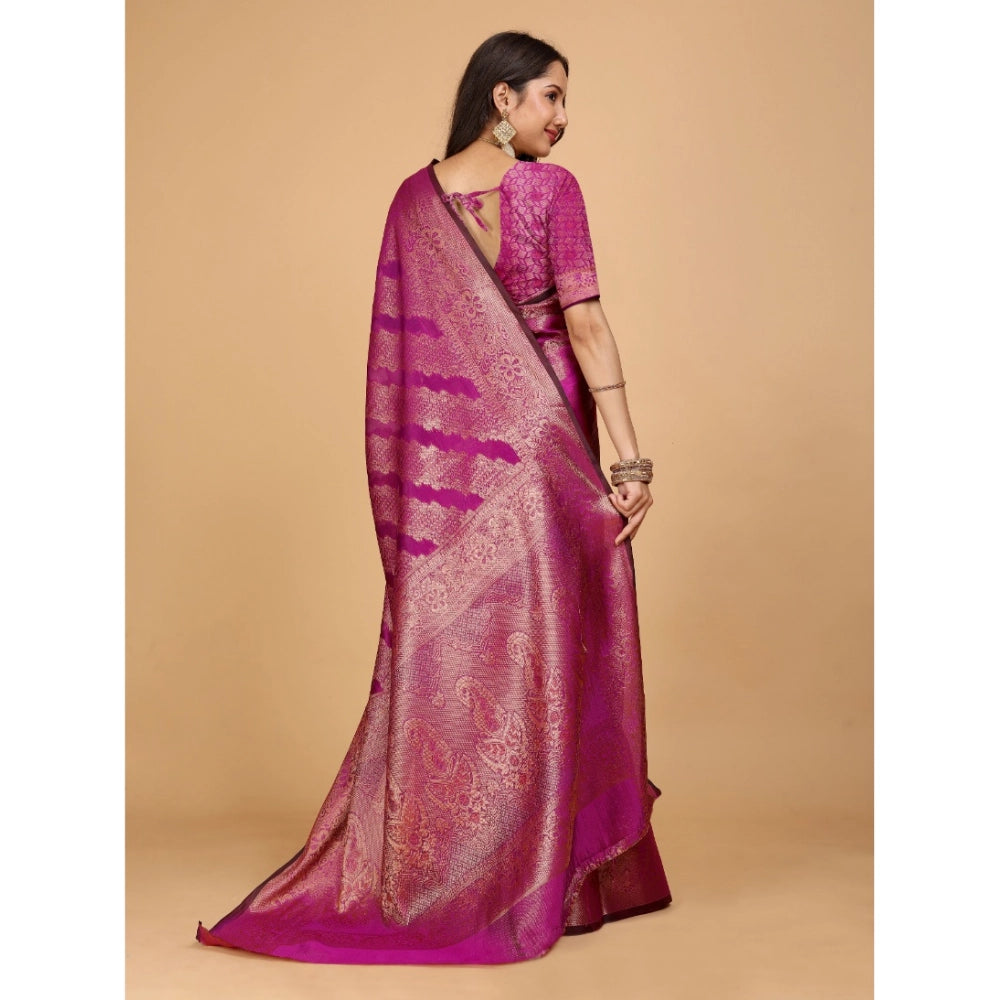 Stunning Women's Organza Woven Saree With Blouse Piece