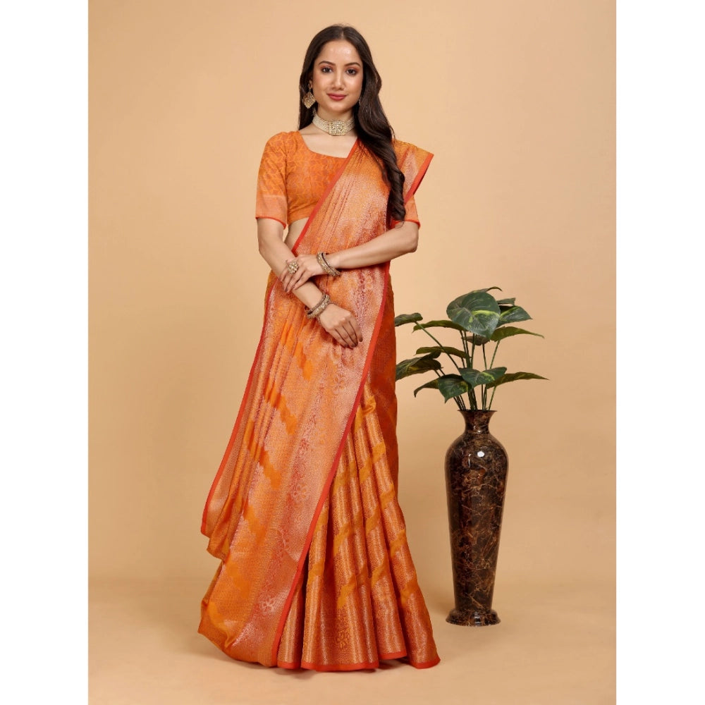 Stunning Women's Organza Woven Saree With Blouse Piece