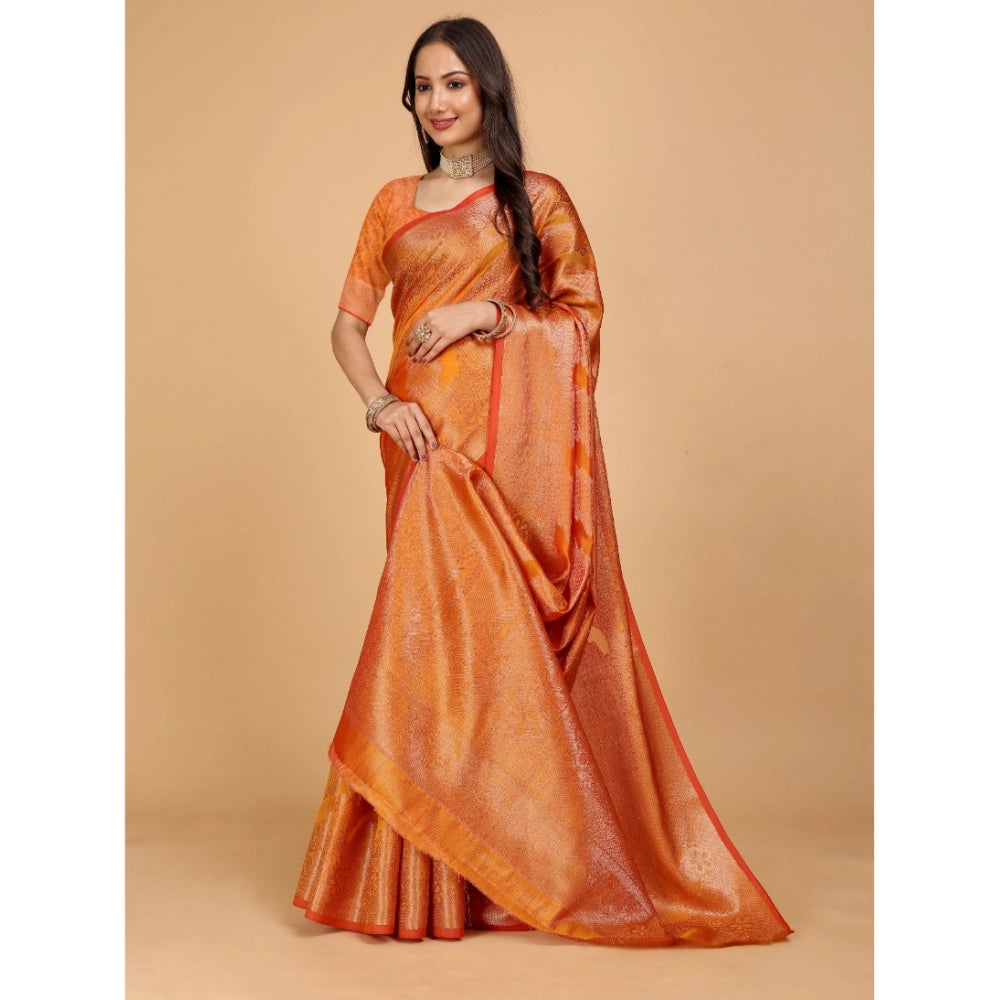 Stunning Women's Organza Woven Saree With Blouse Piece