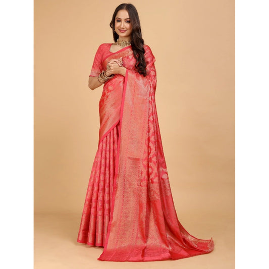 Designer Women's Organza Woven Saree With Blouse Piece