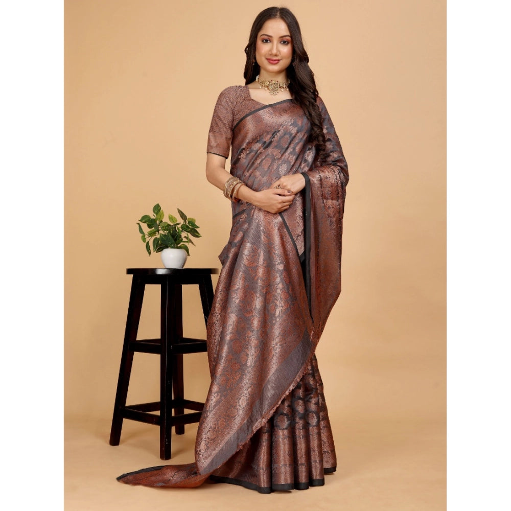 Attractive Women's Organza Woven Saree With Blouse Piece