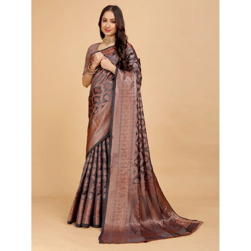 Attractive Women's Organza Woven Saree With Blouse Piece