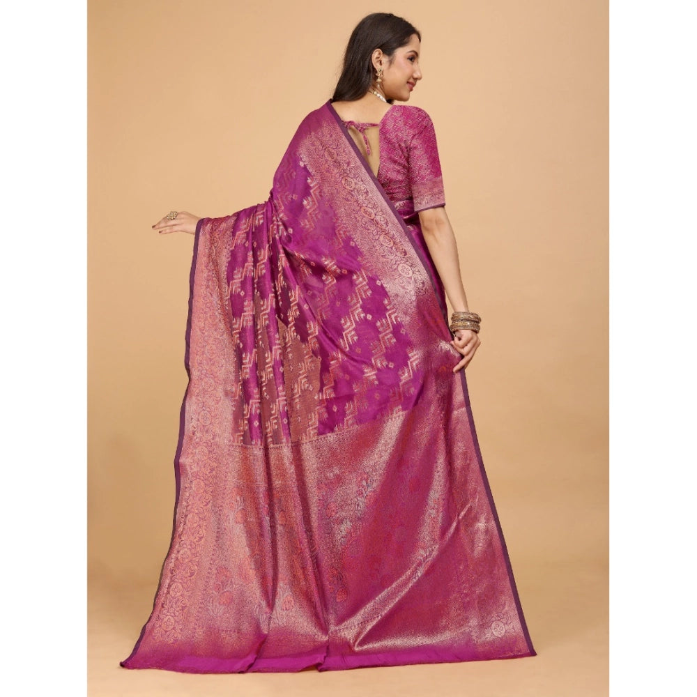 Stunning Women's Organza Woven Saree With Blouse Piece