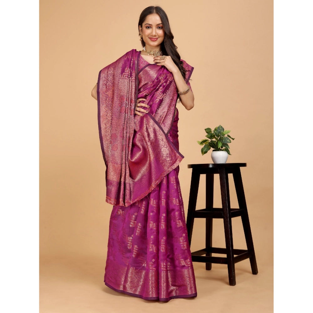 Stunning Women's Organza Woven Saree With Blouse Piece