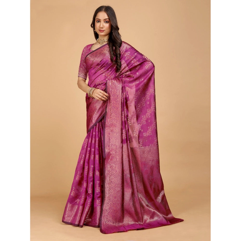 Stunning Women's Organza Woven Saree With Blouse Piece