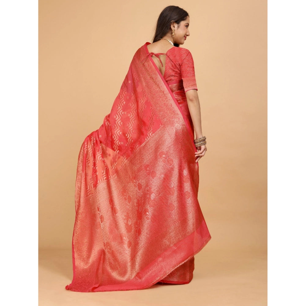 Attractive Women's Organza Woven Saree With Blouse Piece