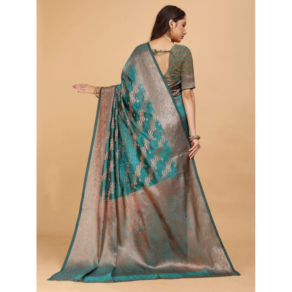 Attractive Women's Organza Woven Saree With Blouse Piece