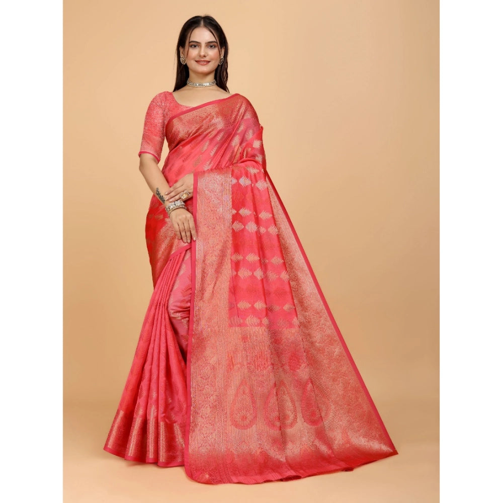 Attractive Women's Organza Woven Saree With Blouse Piece