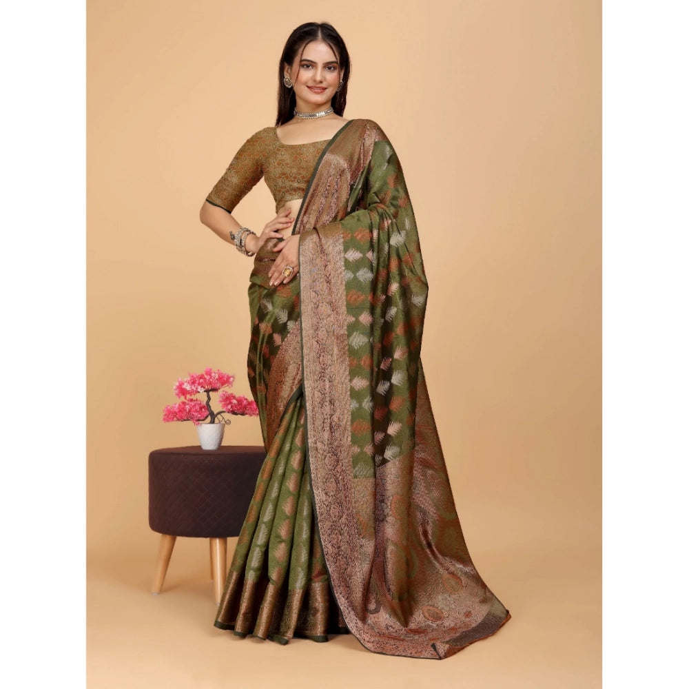 Designer Women's Organza Woven Saree With Blouse Piece