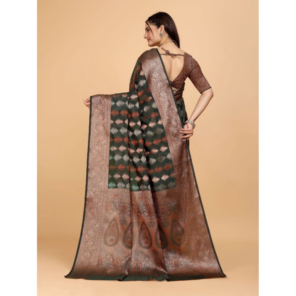 Attractive Women's Organza Woven Saree With Blouse Piece