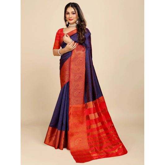 Attractive Women's Organza Woven Saree With Blouse Piece