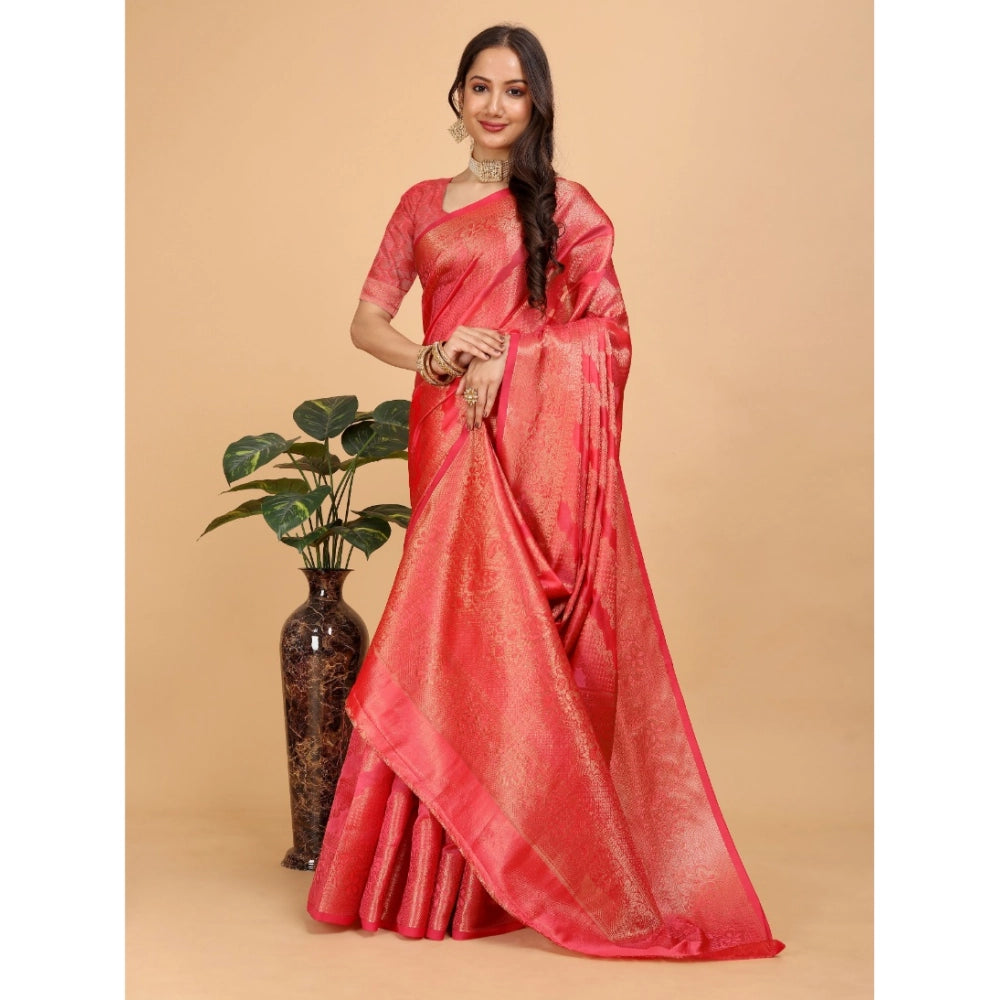 Attractive Women's Organza Woven Saree With Blouse Piece