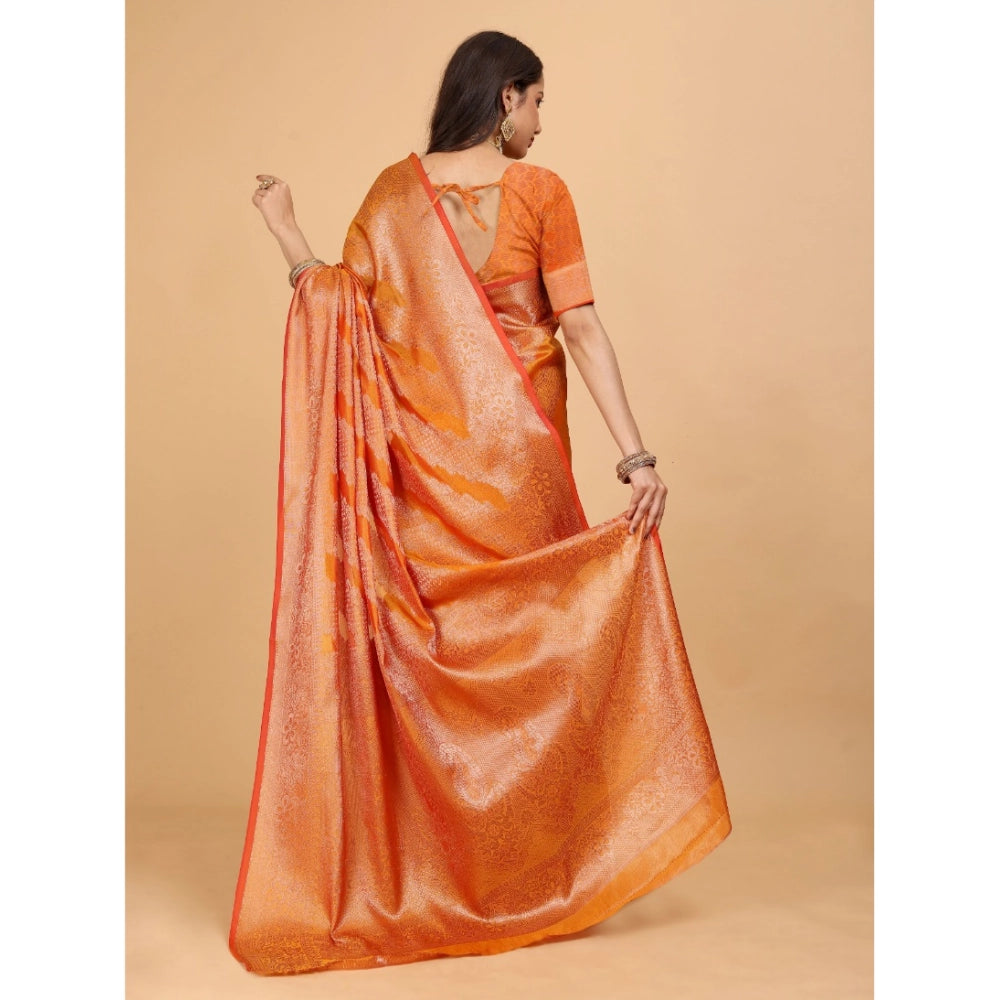 Stunning Women's Organza Woven Saree With Blouse Piece