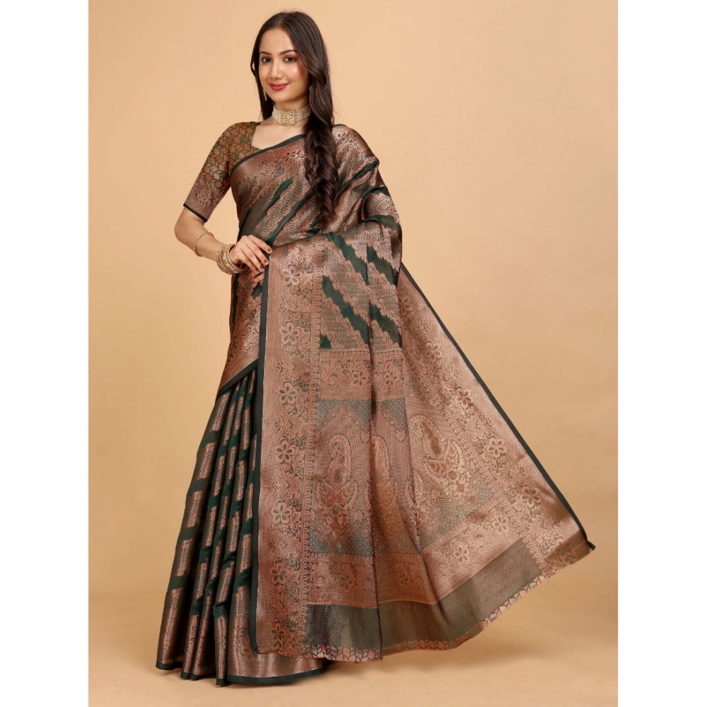 Attractive Women's Organza Woven Saree With Blouse Piece