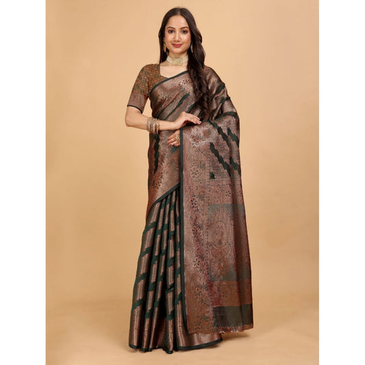 Attractive Women's Organza Woven Saree With Blouse Piece