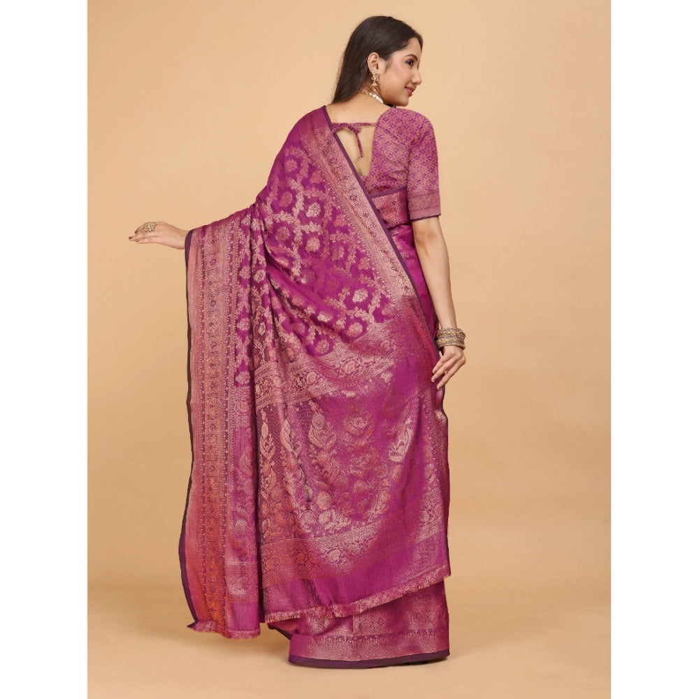 Stunning Women's Organza Woven Saree With Blouse Piece