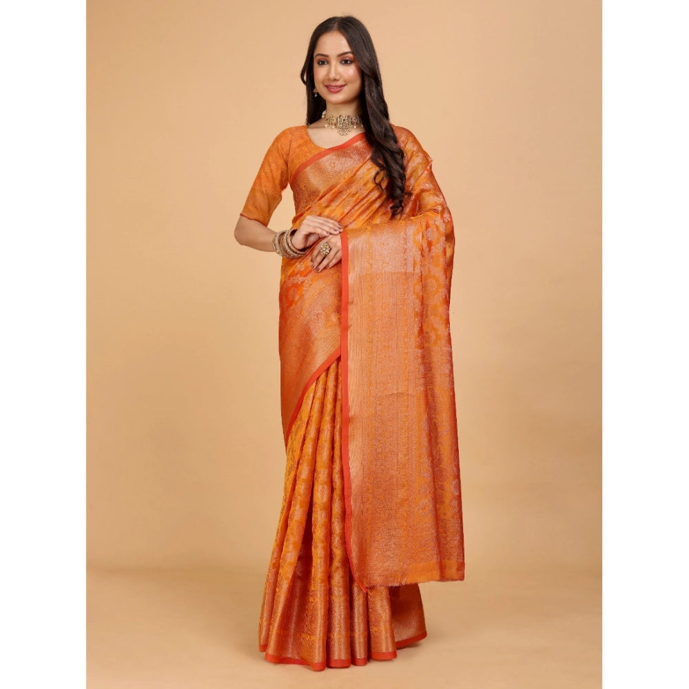 Stunning Women's Organza Woven Saree With Blouse Piece