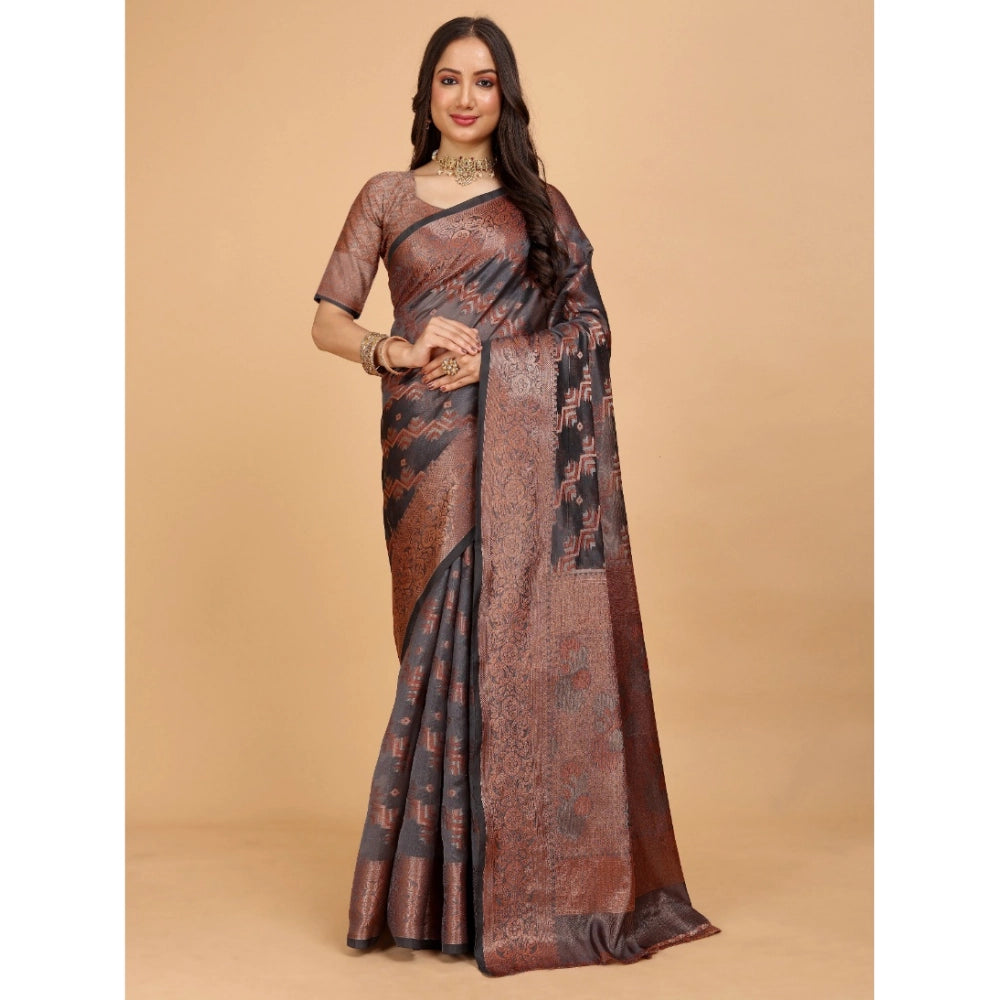 Attractive Women's Organza Woven Saree With Blouse Piece