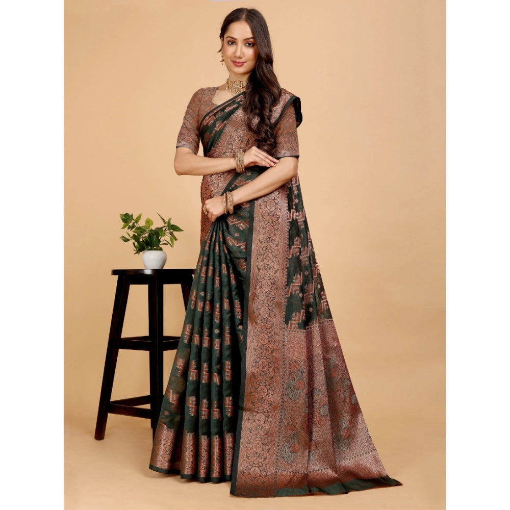 Attractive Women's Organza Woven Saree With Blouse Piece