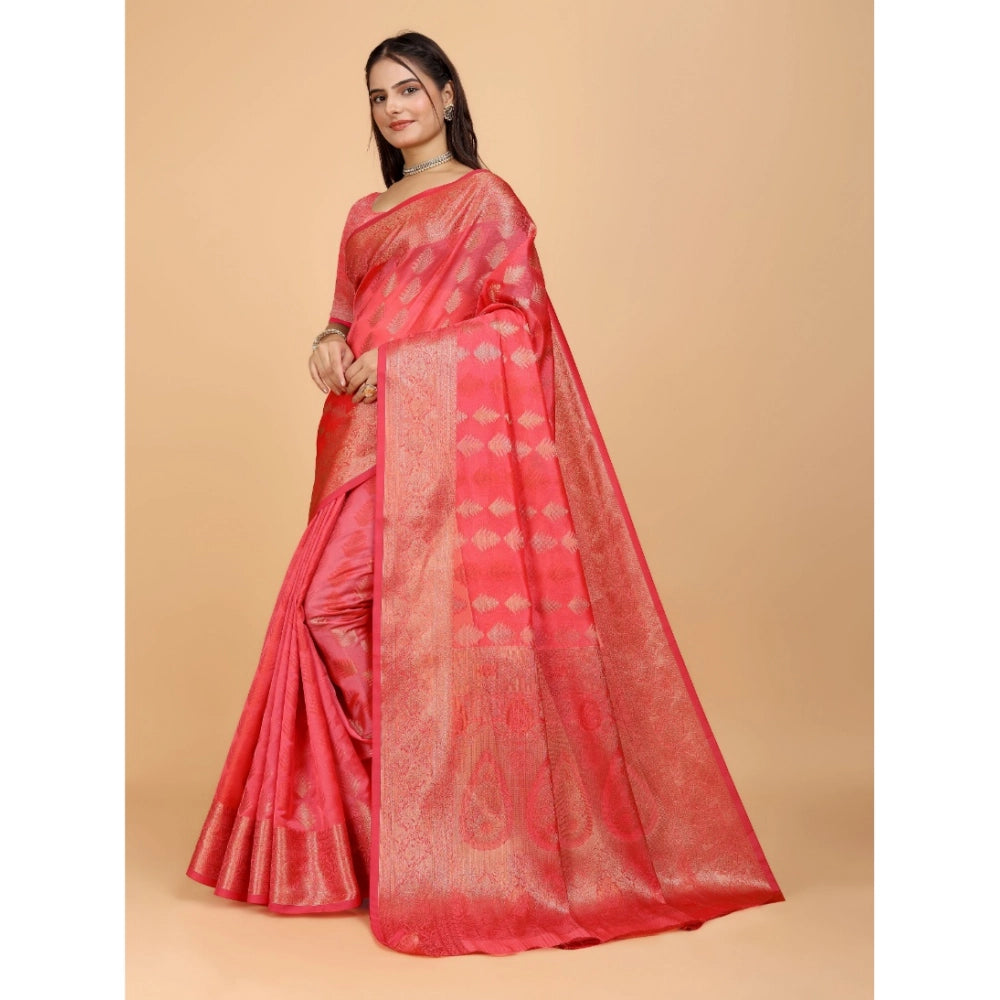 Attractive Women's Organza Woven Saree With Blouse Piece