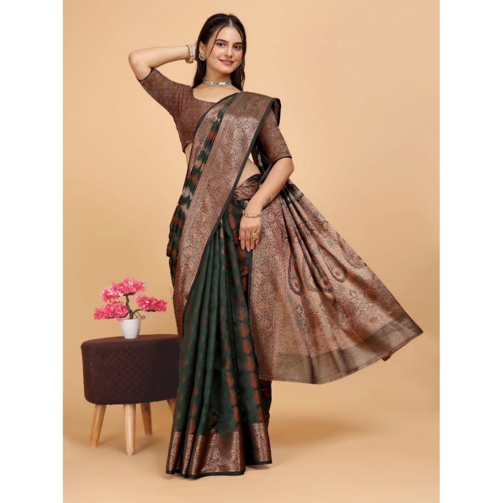 Attractive Women's Organza Woven Saree With Blouse Piece