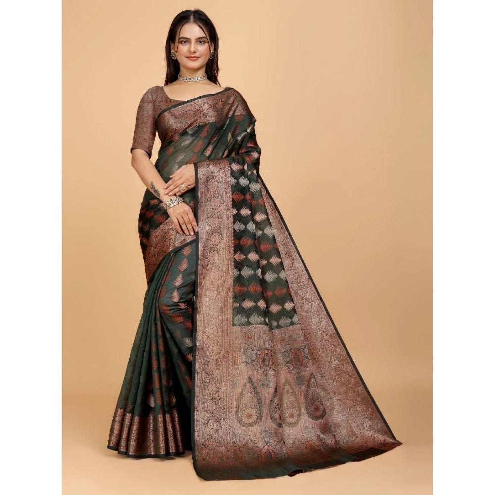 Attractive Women's Organza Woven Saree With Blouse Piece