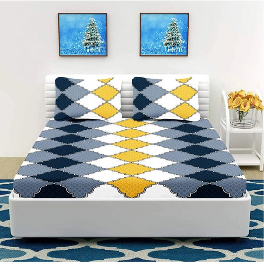 Versatile Cotton Blended Printed King Size Elastic Fitted Bedsheet with 2 Pillow Covers