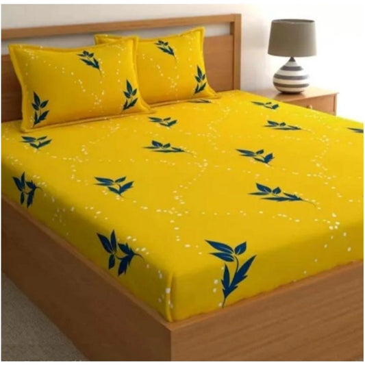 Versatile Cotton Blended Printed King Size Elastic Fitted Bedsheet with 2 Pillow Covers