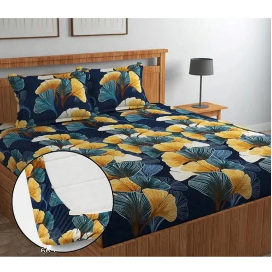 Ravishing Cotton Blended Floral Printed King Size Elastic Fitted Bedsheet with 2 Pillow Covers