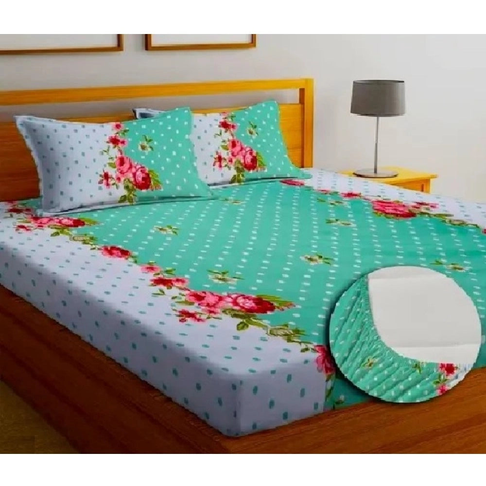 Ravishing Cotton Blended Floral Printed King Size Elastic Fitted Bedsheet with 2 Pillow Covers