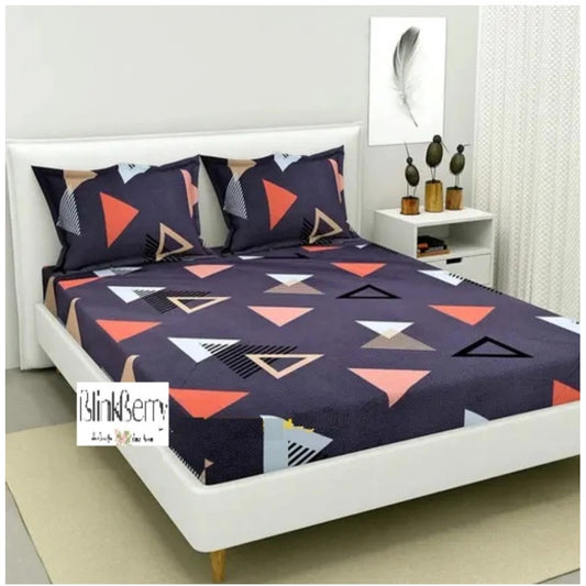 Versatile Cotton Blended Printed King Size Elastic Fitted Bedsheet with 2 Pillow Covers