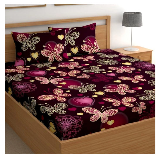 Ravishing Cotton Blended Floral Printed King Size Elastic Fitted Bedsheet with 2 Pillow Covers