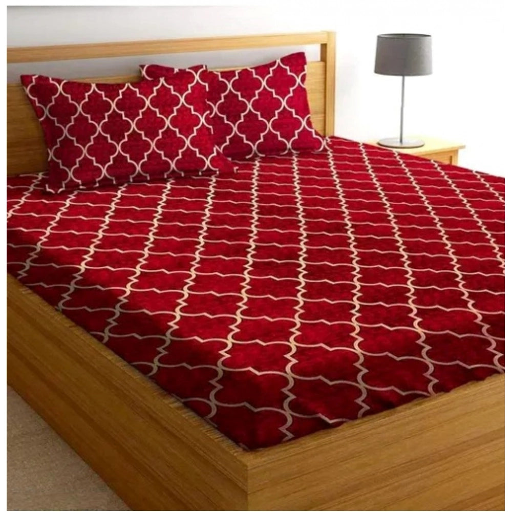 Versatile Cotton Blended Printed King Size Elastic Fitted Bedsheet with 2 Pillow Covers