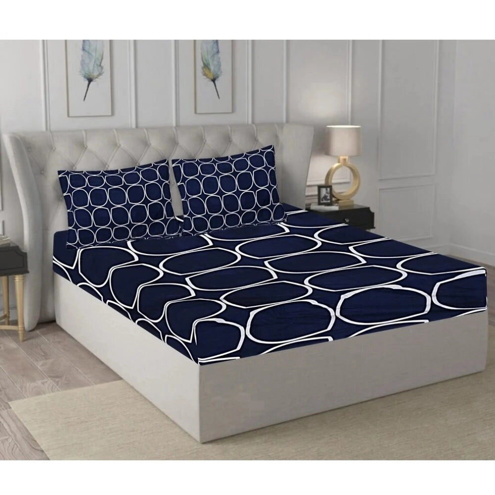 Versatile Cotton Blended Printed King Size Elastic Fitted Bedsheet with 2 Pillow Covers