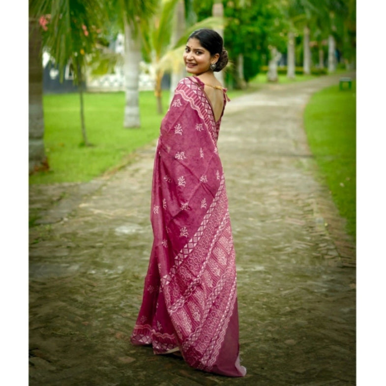 Beautiful Women's Cotton Printed Saree With Unstitched Blouse