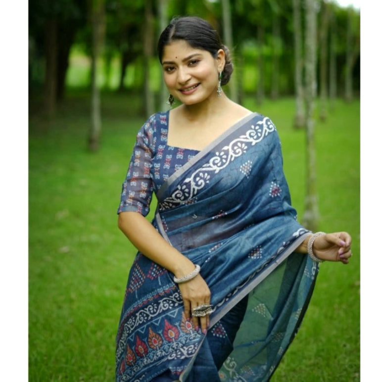 Beautiful Women's Cotton Printed Saree With Unstitched Blouse