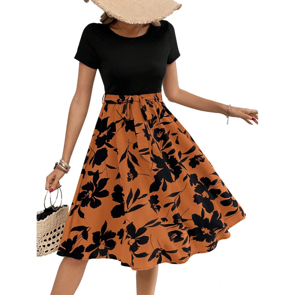 Gorgeous Women's Knitting Printed Round Neck Short Sleeve Dresses